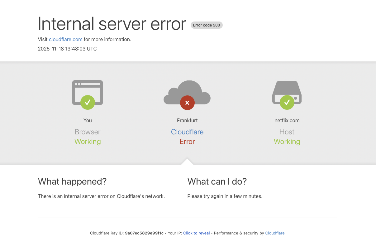 Screenshot der Fehlerseite von Cloudflare
